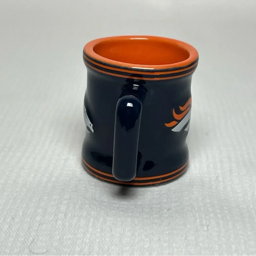 NFL Broncos Ceramic Sculpted 2 oz Mini Mug Shot Glass Navy Orange
